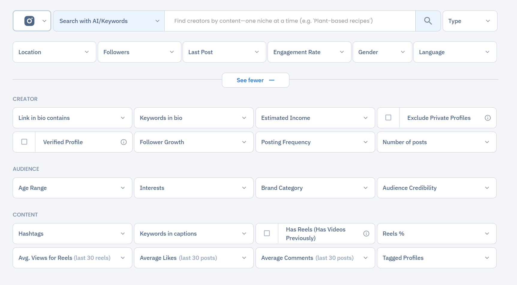 Instagram search criteria