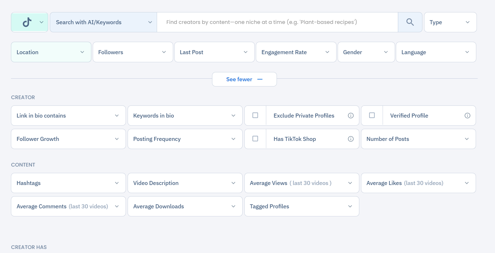 TikTok search criteria